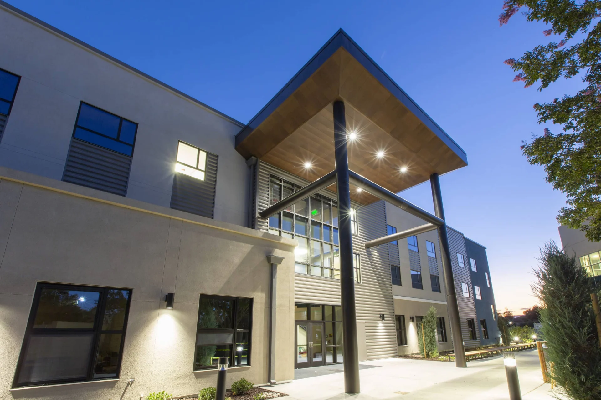 Crosspoint exterior night church design