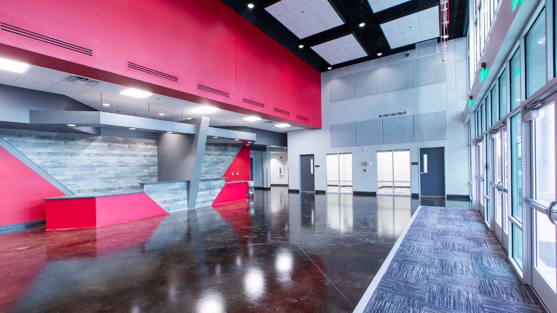 Woodland Church lobby theatre entrance church building