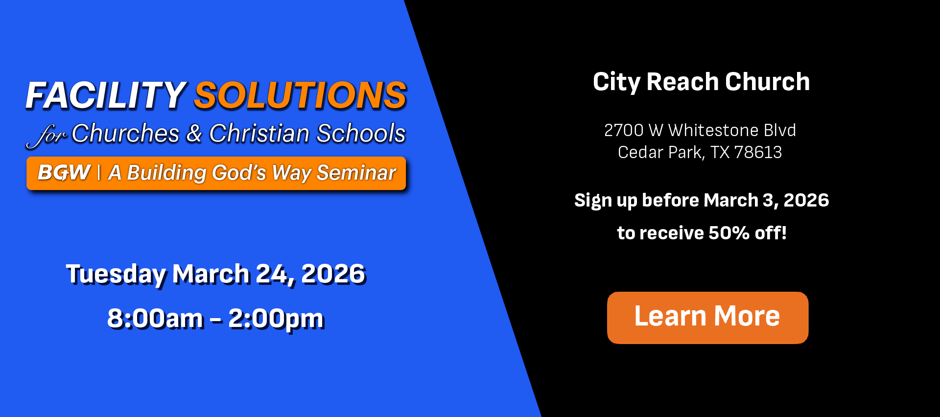 Seminar Footer - TX learn more church architect