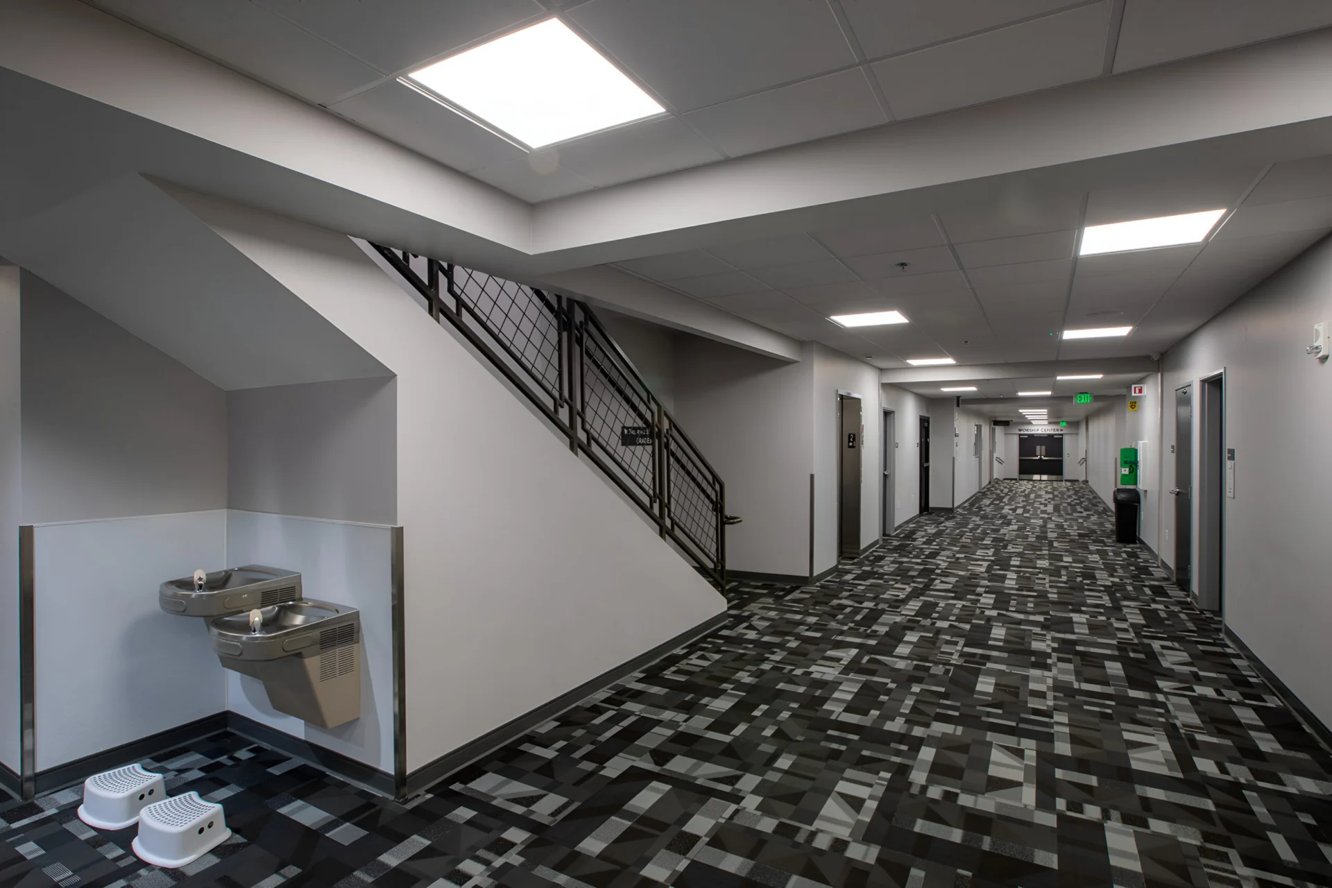 Academy Christian Church hallway stairs church architect church building