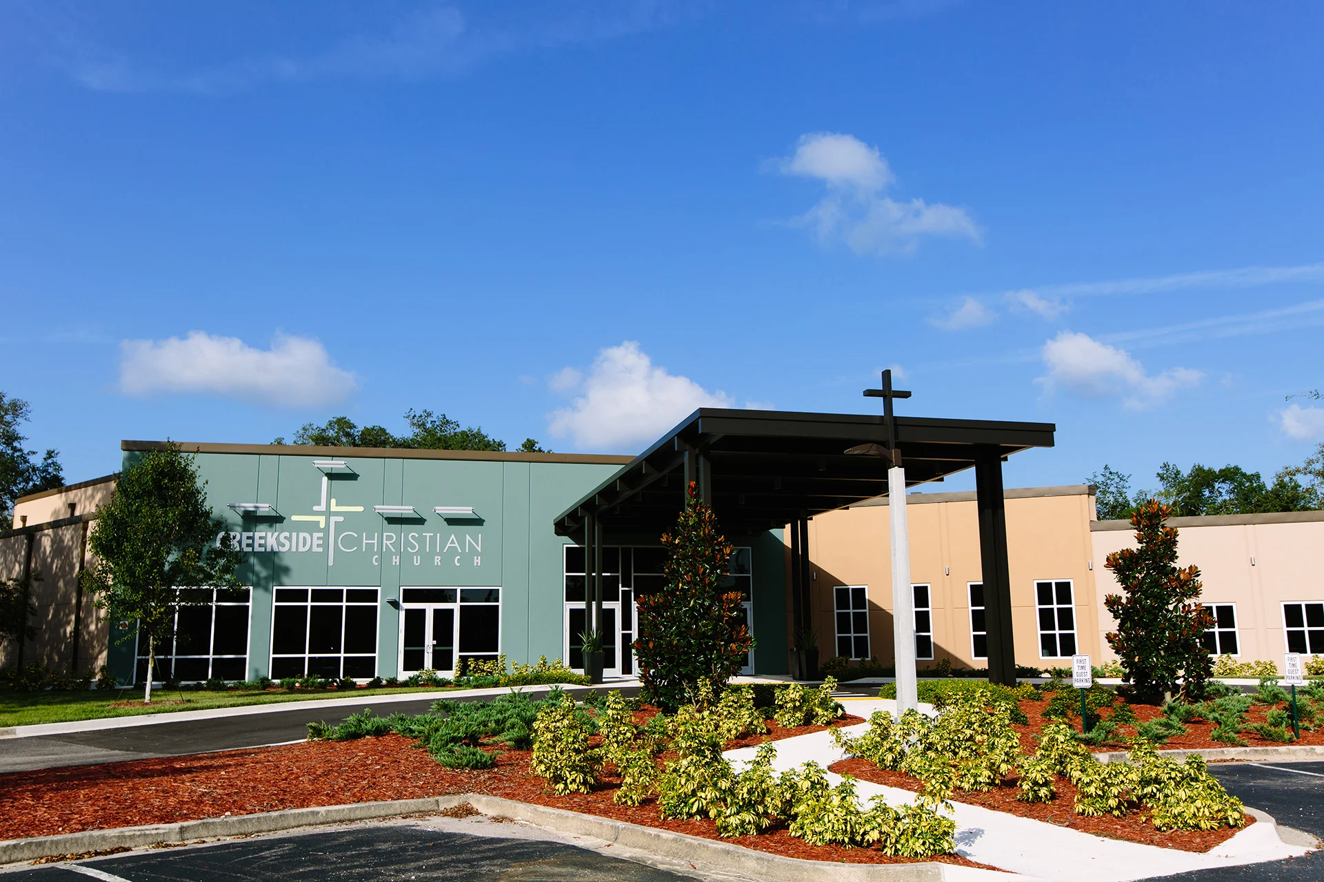 Creekside exterior church building church architect