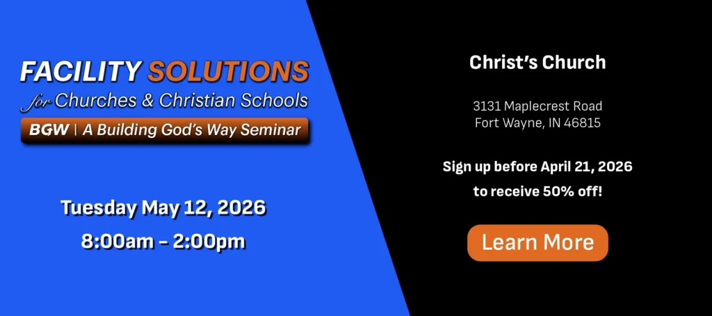 Facility Solutions IN Learn More footer church architect