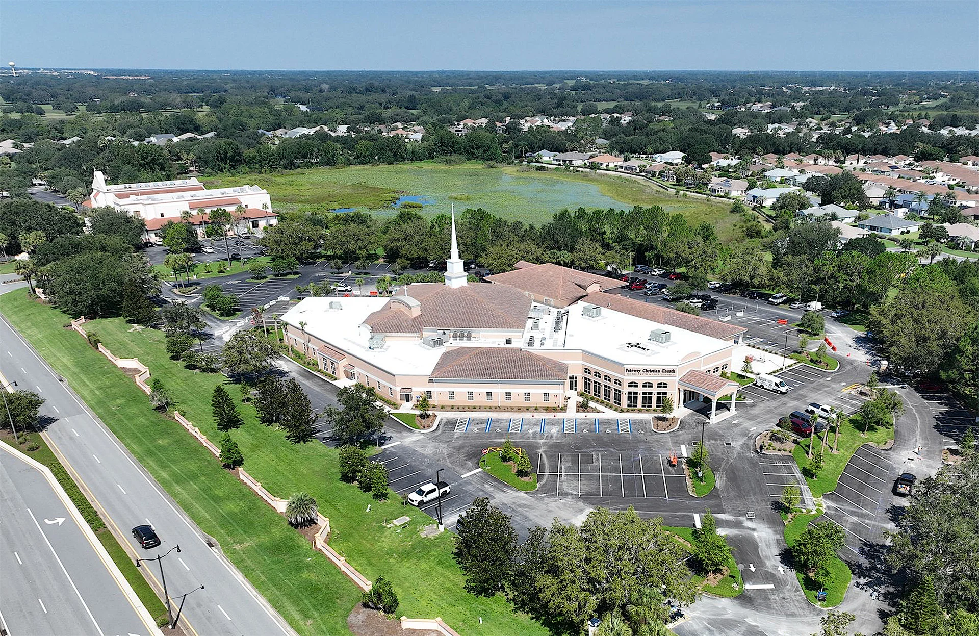 Fairway Christian Church Exterior Aerial church building church architect