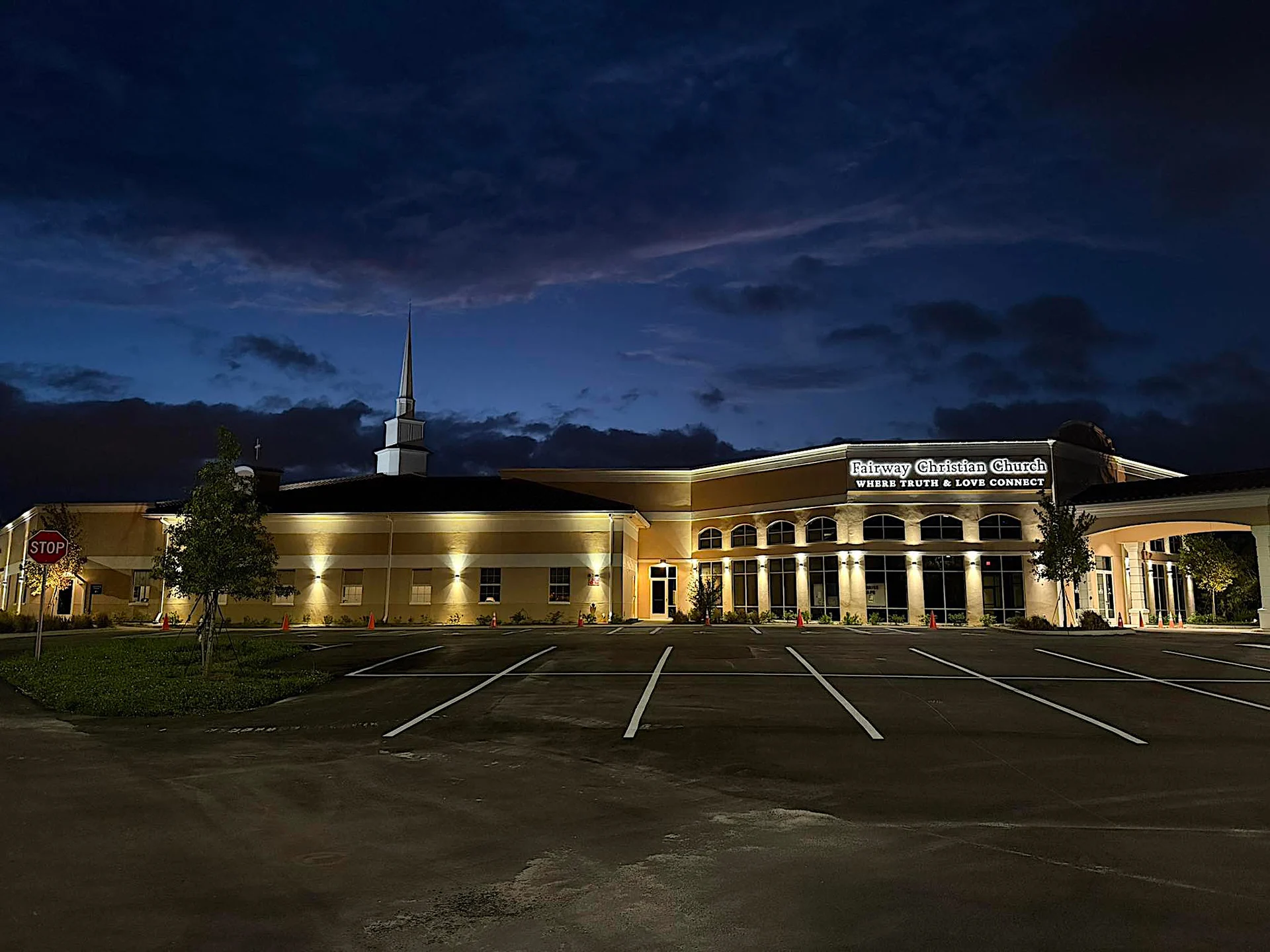 Fairway Christian Church night exterior church building church architect