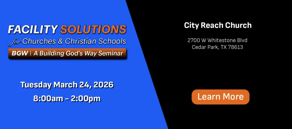 Footer TX learn more seminar church architect