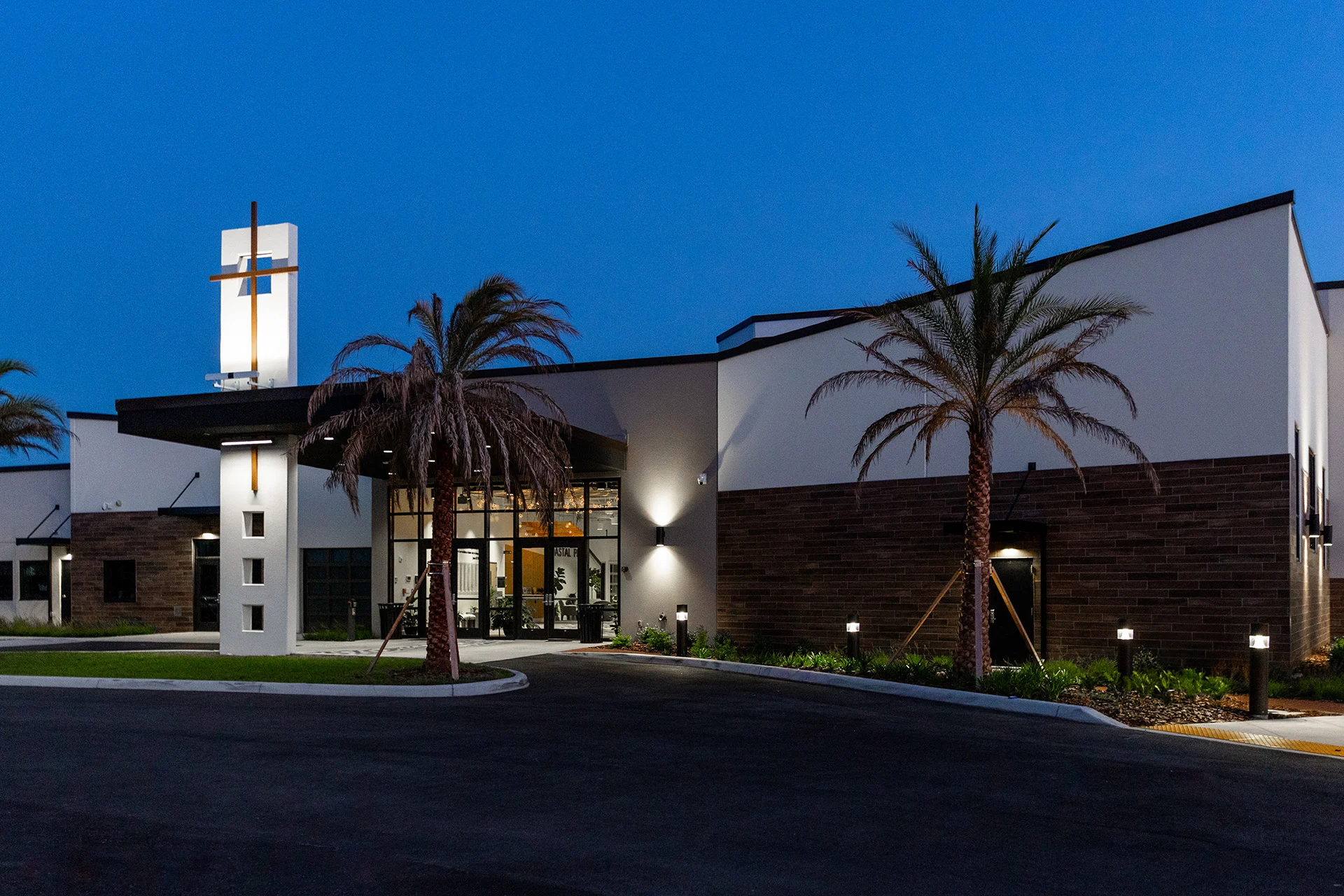 Palm Coast Methodist exterior night church architect church building