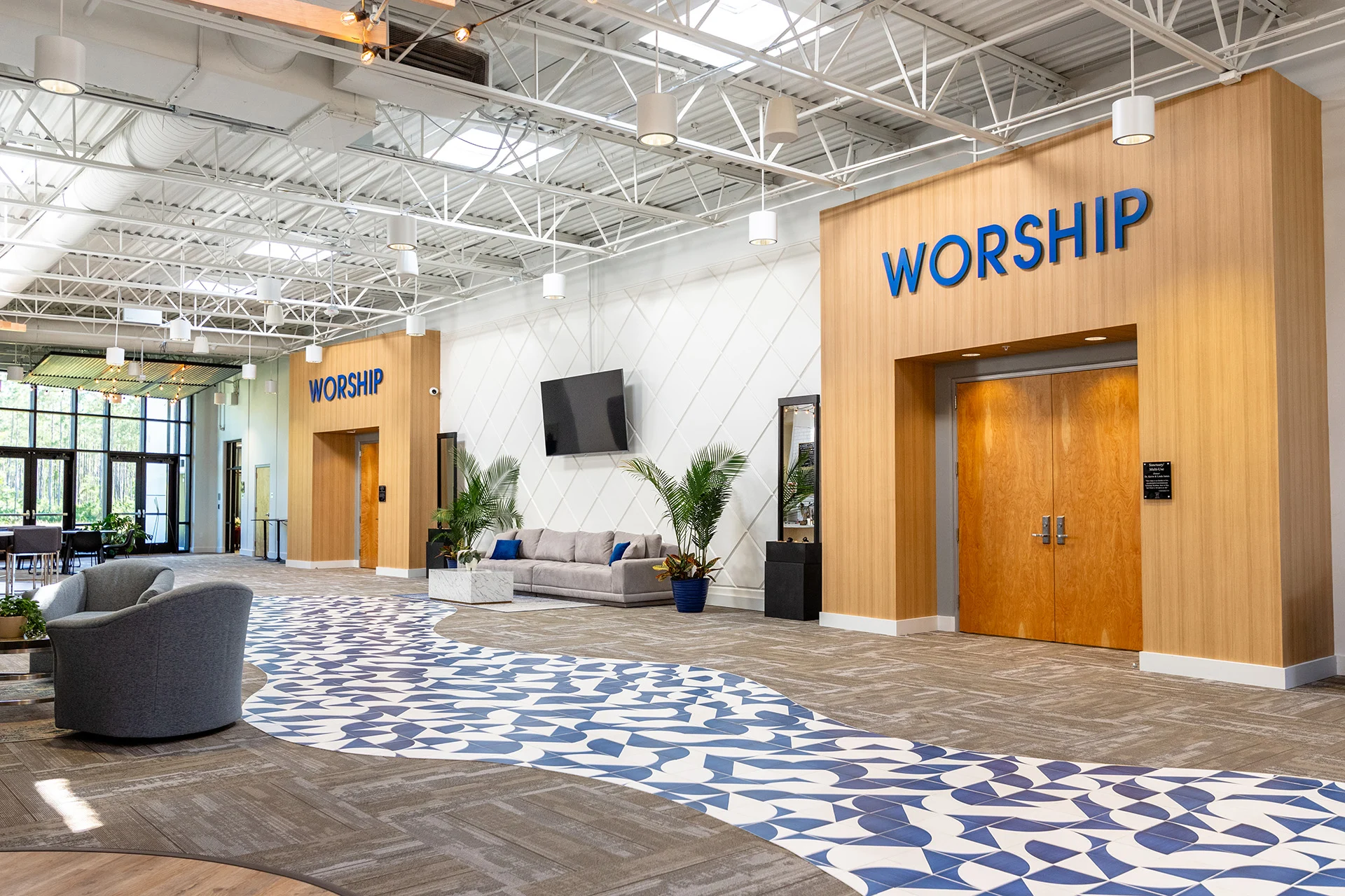 Palm Coast Methodist lobby theatre church building church architect