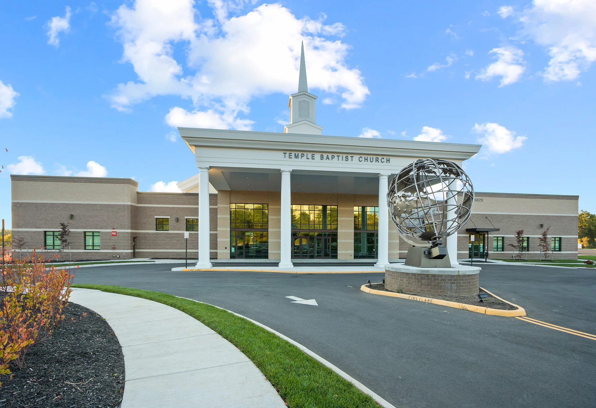 TBC exterior front church building church architect