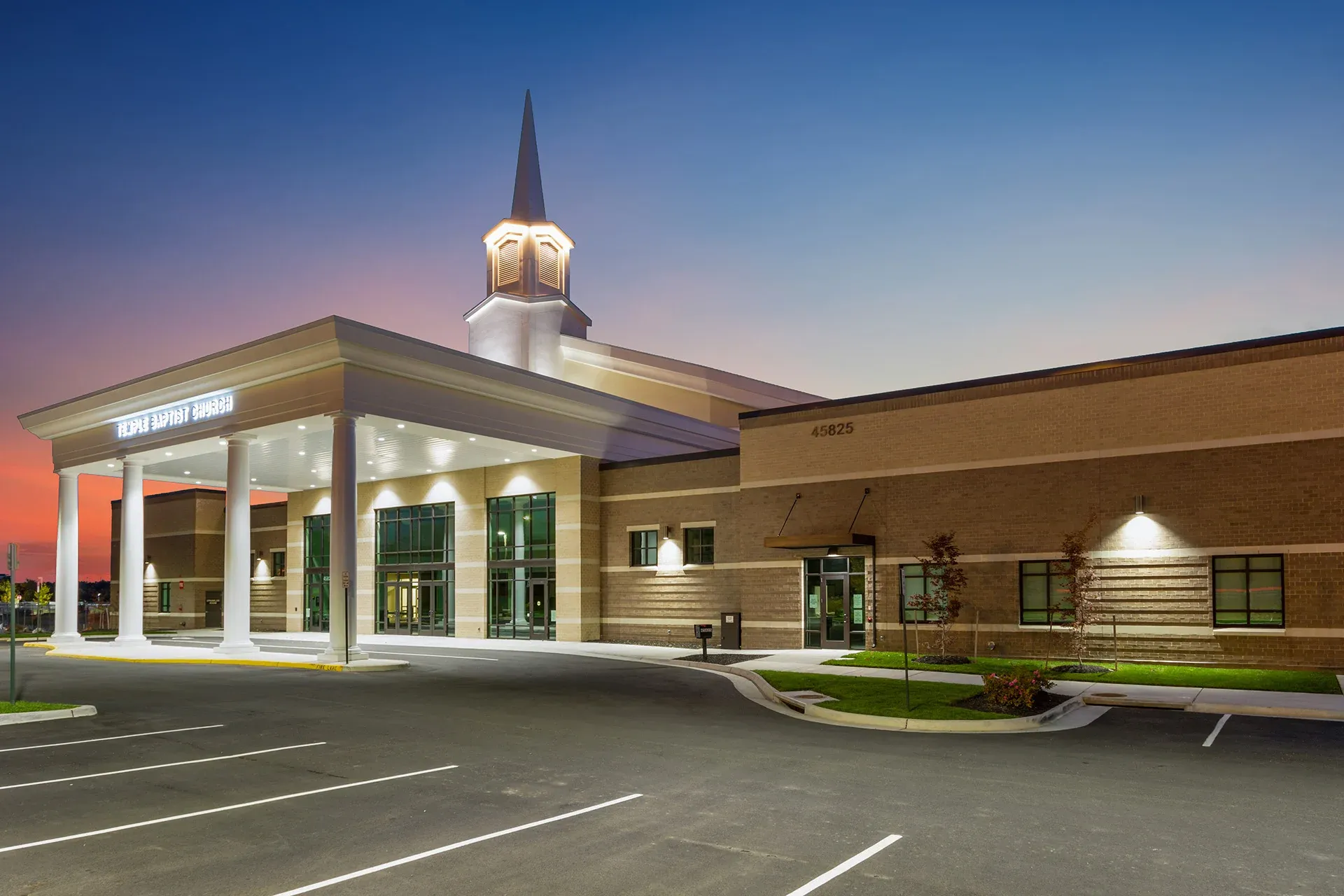 TBC exterior night church building church architect