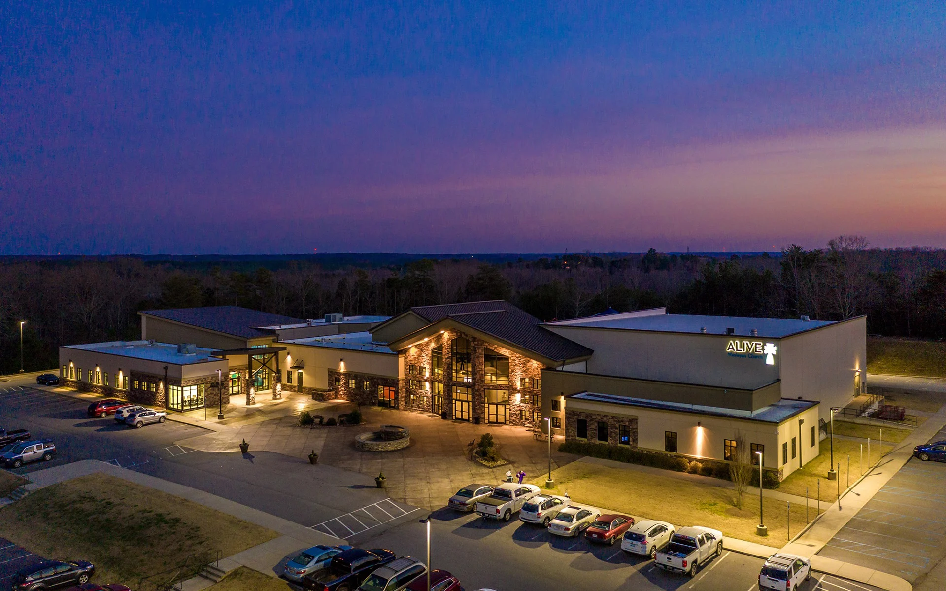 Alive Wesleyan exterior night church building church architect