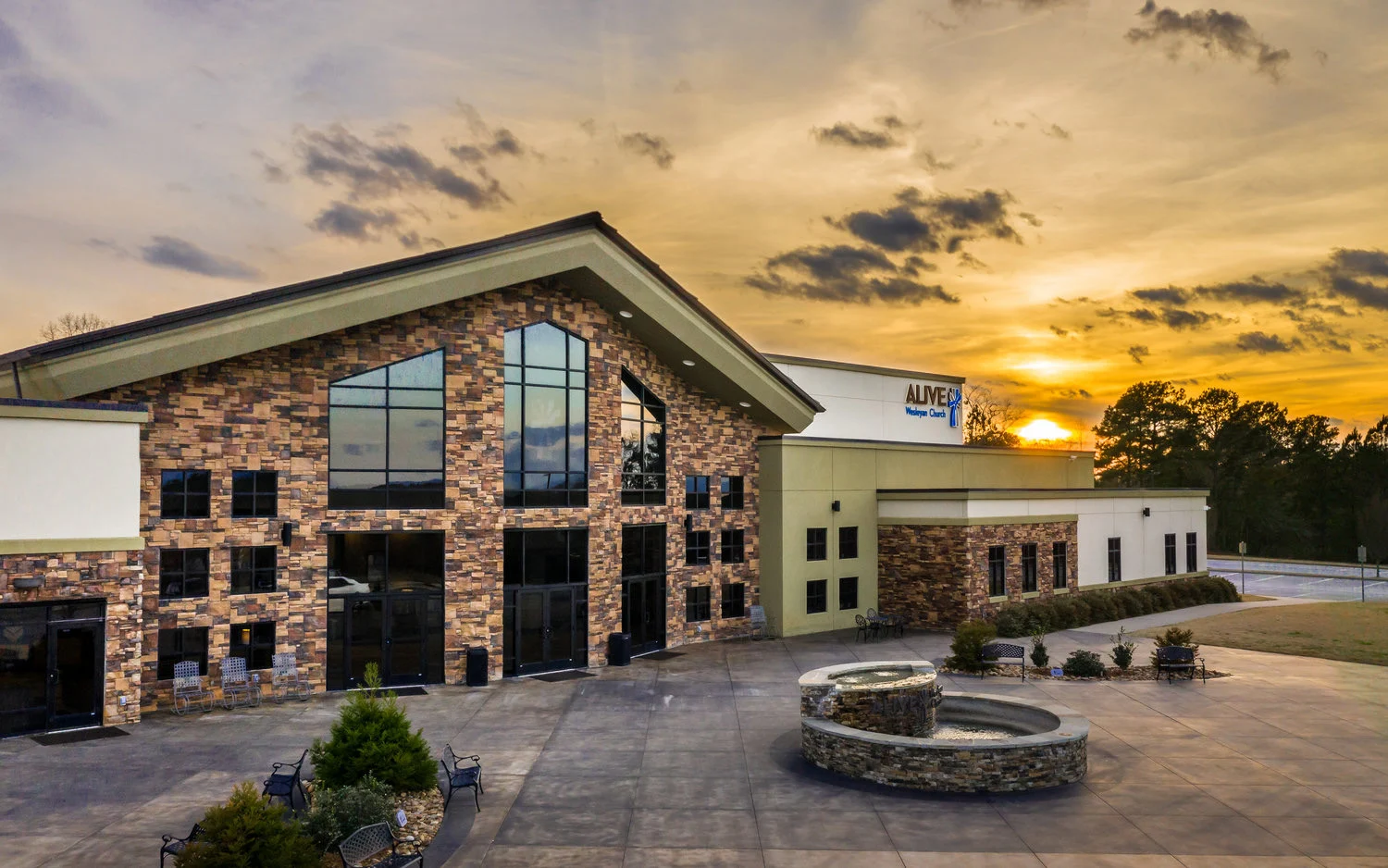 Alive Wesleyan phase exterior sunset church building church architect