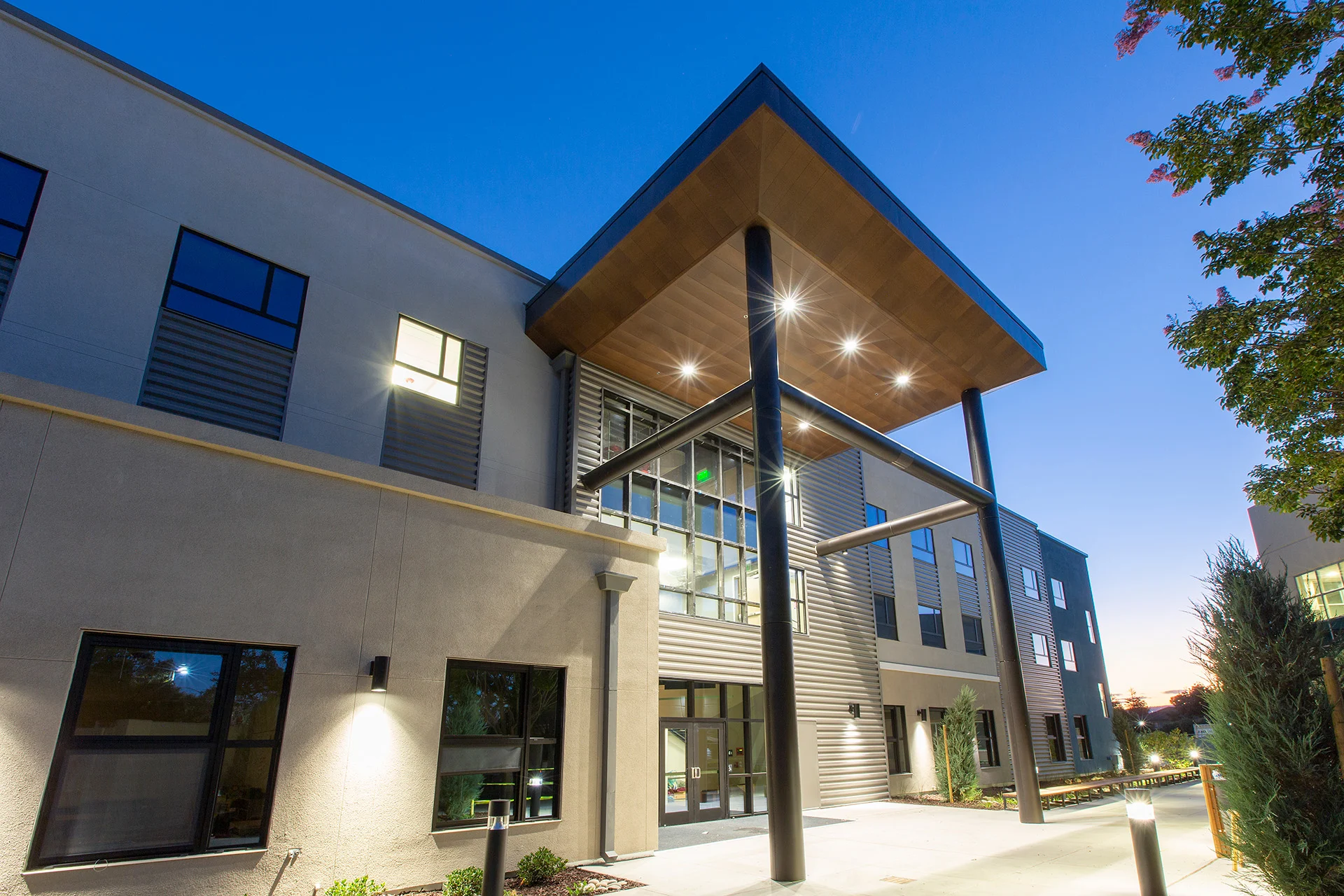 California Crosspoint Academy night exterior church building church architect