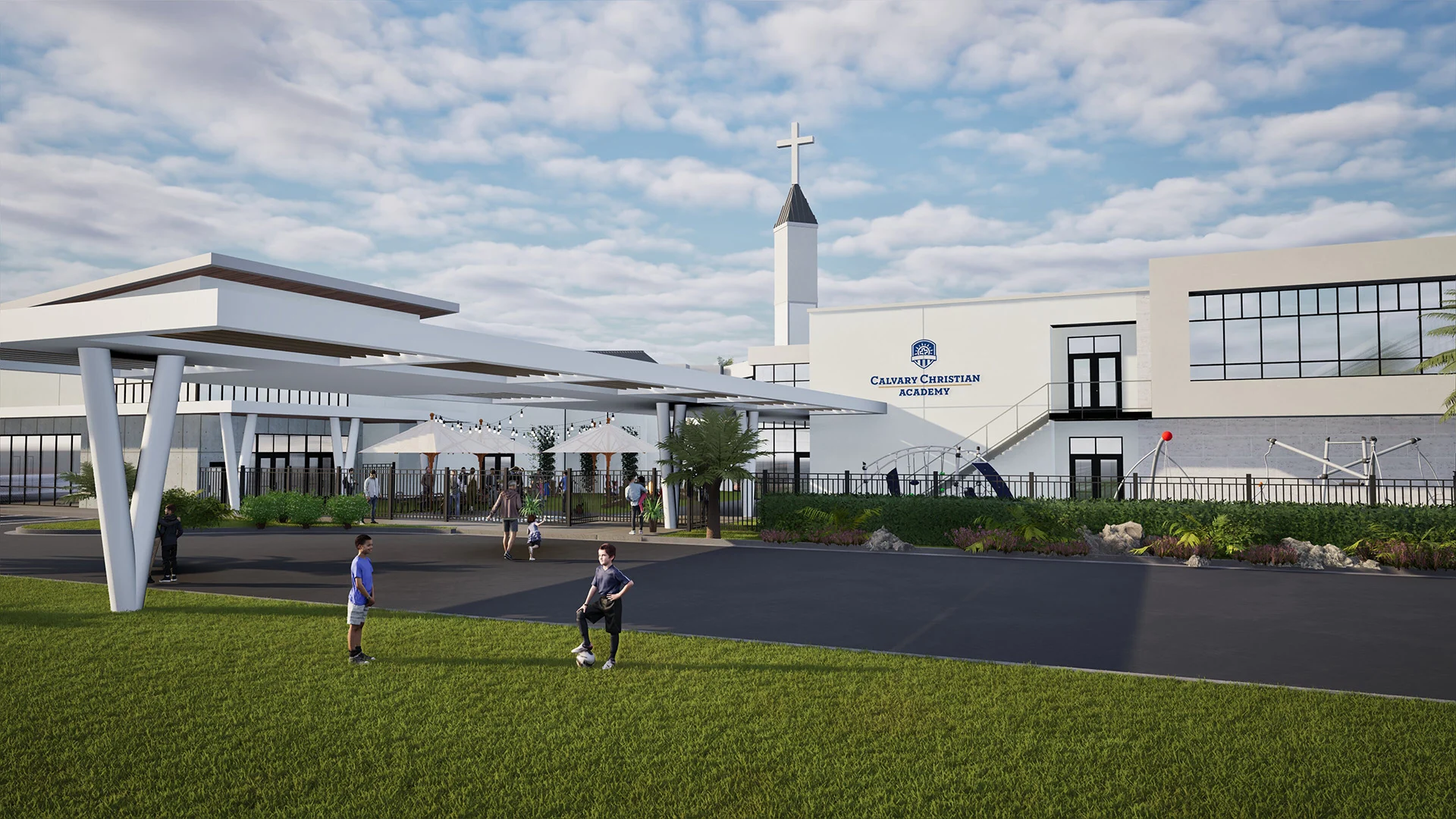 Calvary Christian Academy South Facade Perspective church building church architect