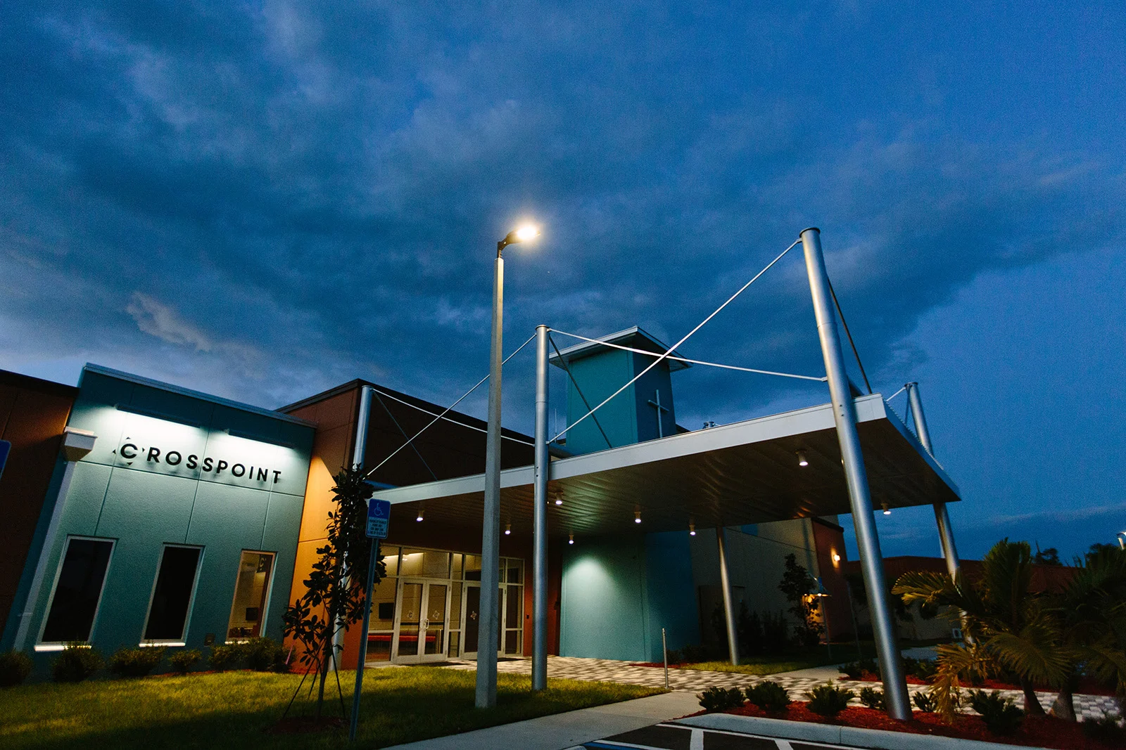 Crosspoint exterior night church building church architect