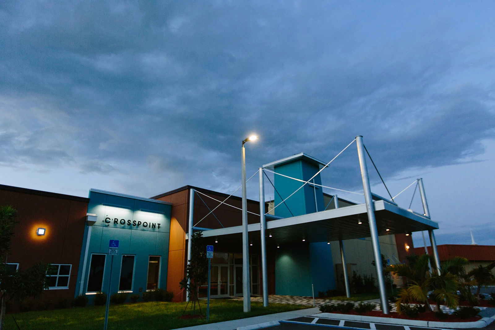 Crosspoint exterior night church building church architect