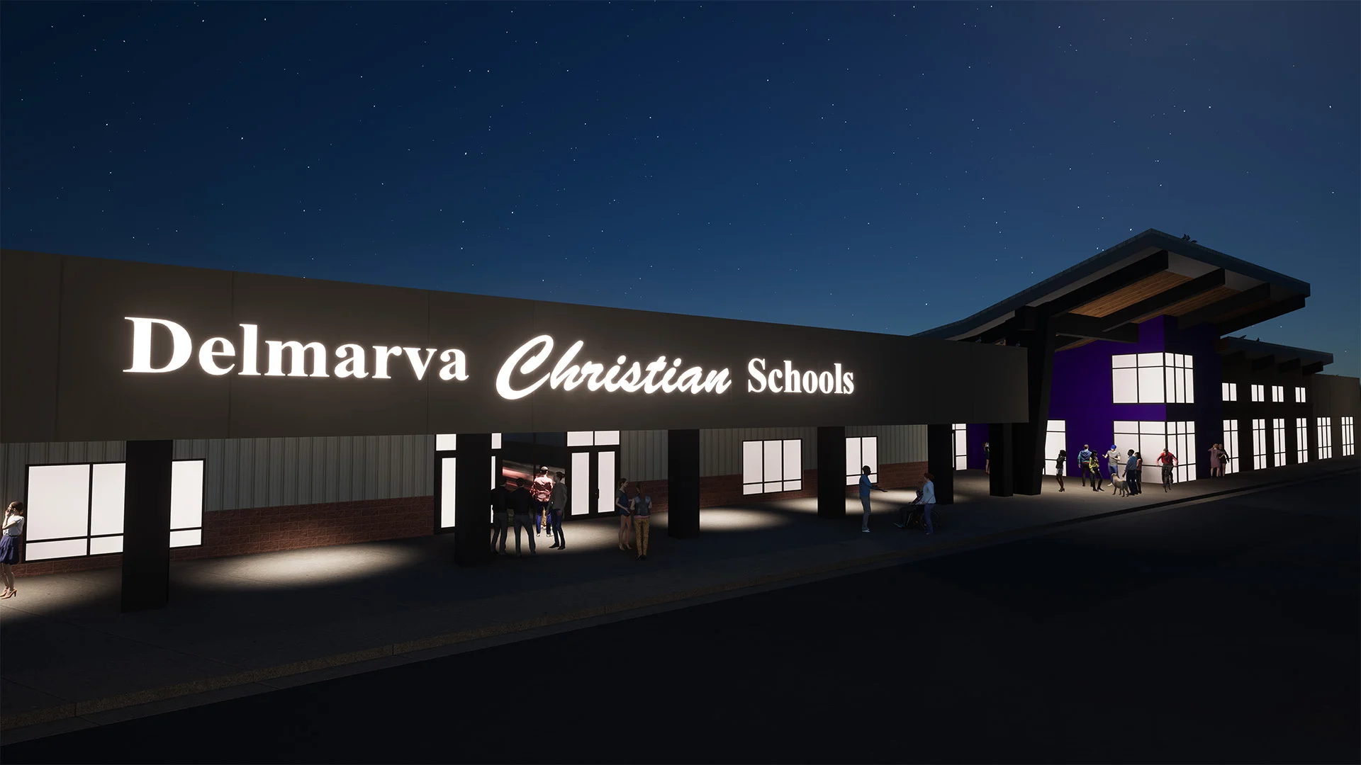 Delmarva Christian School exterior night church building church architect