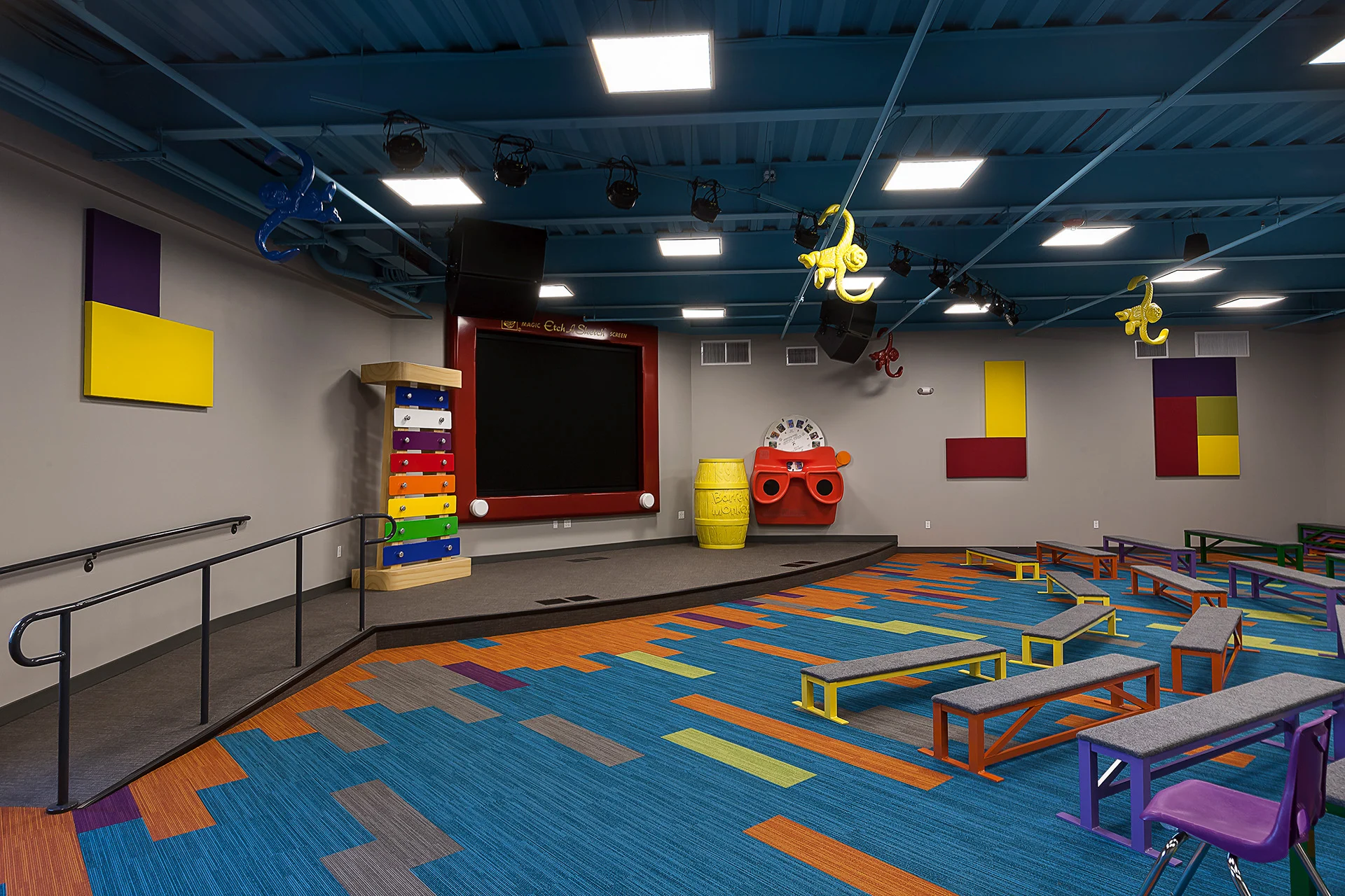 Emmanuel Faith Church childrens stage monkey church building church architect