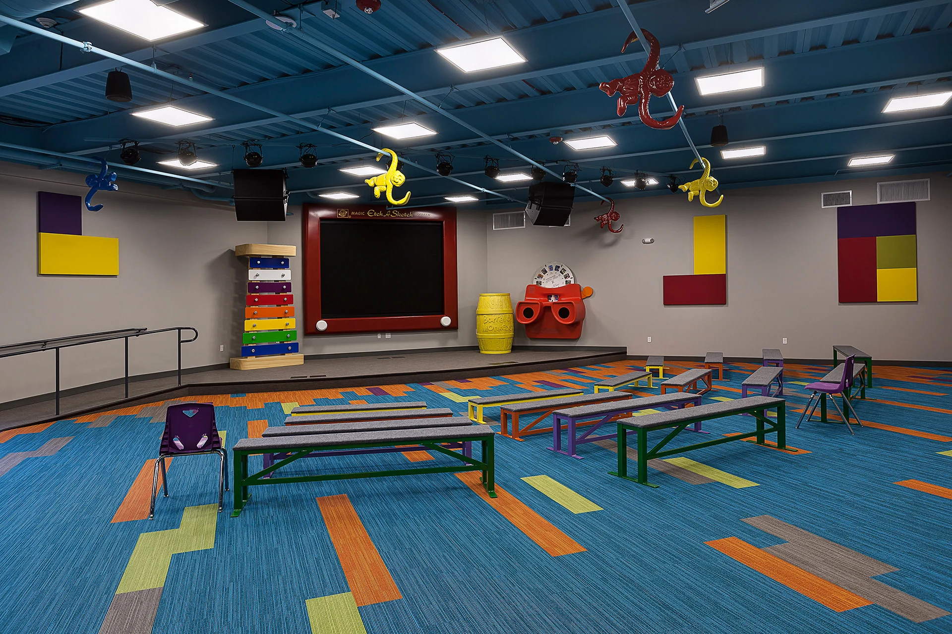 Emmanuel Faith Church childrens stage monkey church building church architect