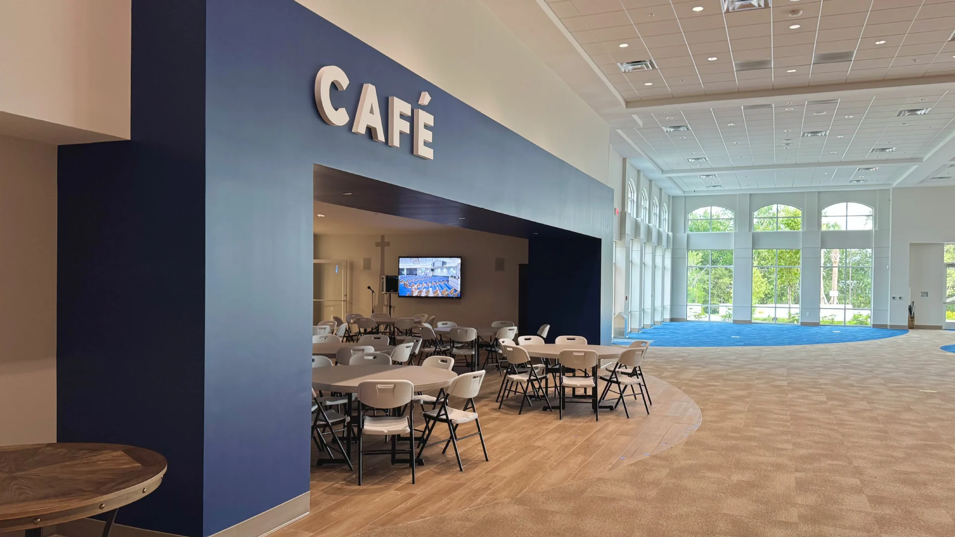 Fairway Christian Church Cafe lobby church building church architect