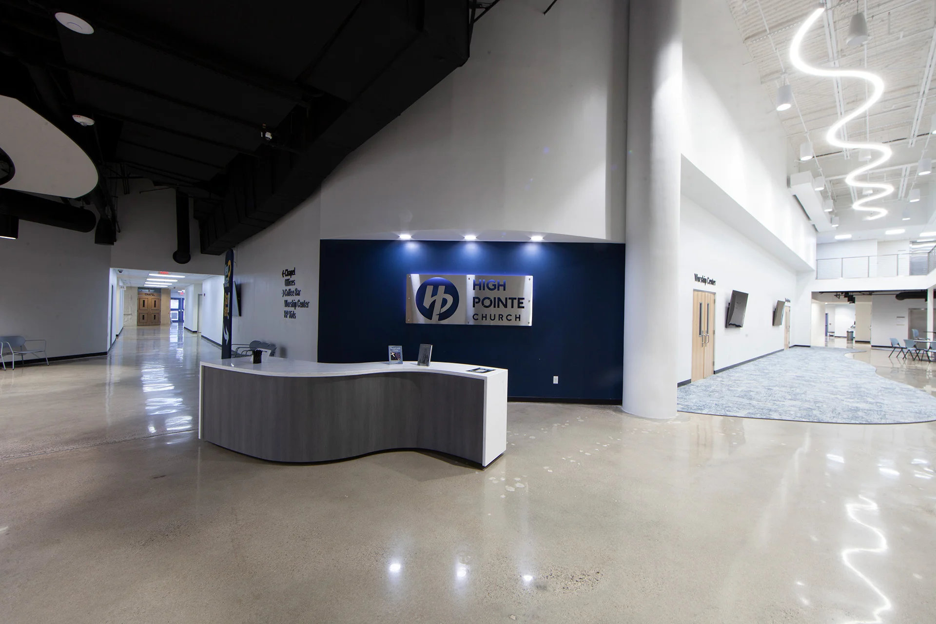 High Pointe Church lobby front church building church architect