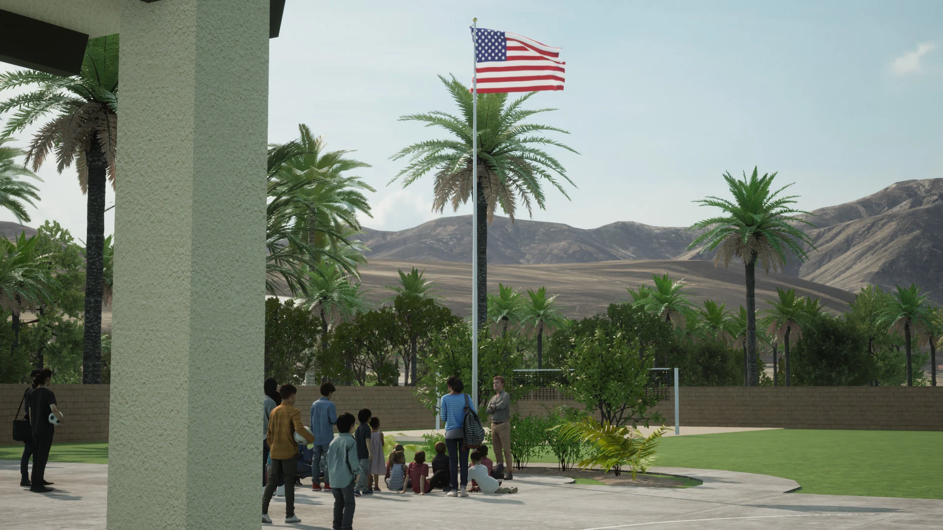 King School exterior flag church building church architect