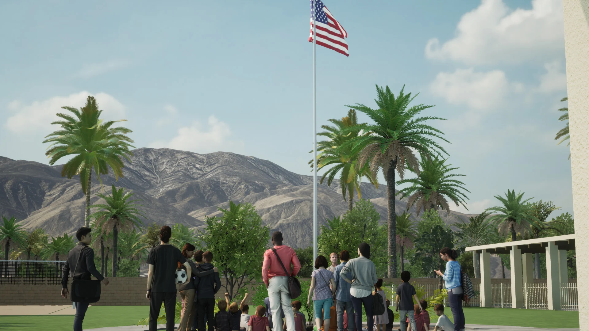 King School exterior flag church building church architect