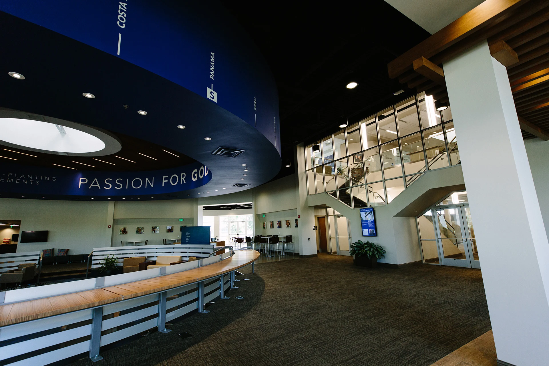 Pioneers lobby church building church architect