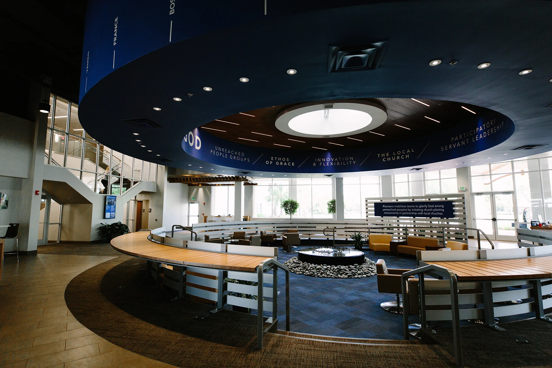 Pioneers lobby church building church architect