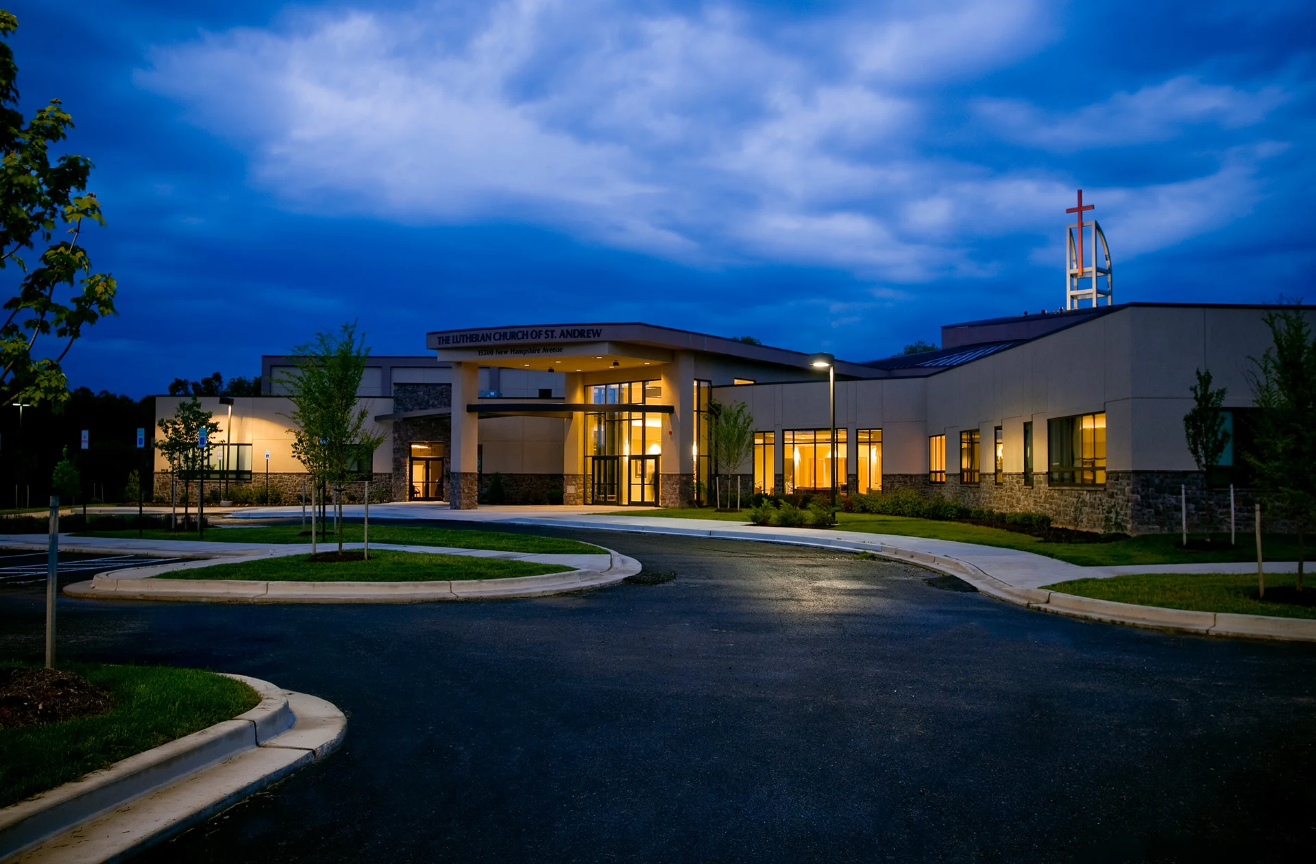 St. Andrew exterior night church building church architect