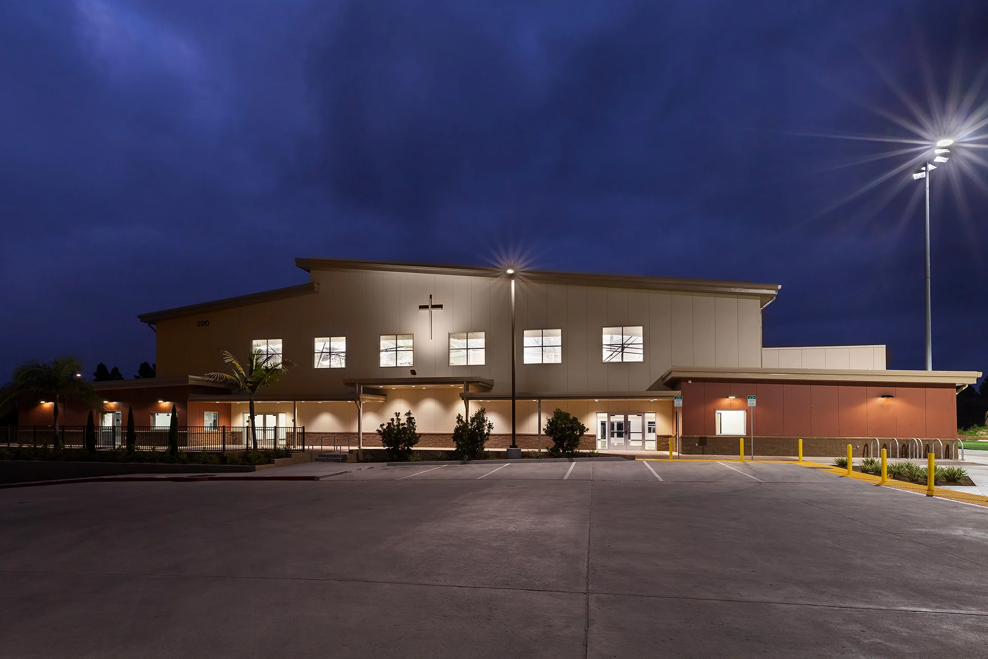 Victory Christian Gym Exterior - North Entrance night church building church architect