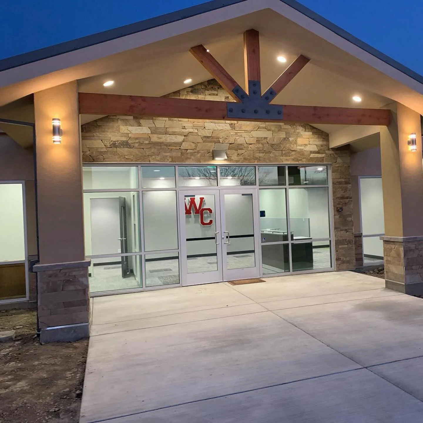 Woodland Christian Pre-School exterior night church building church architect