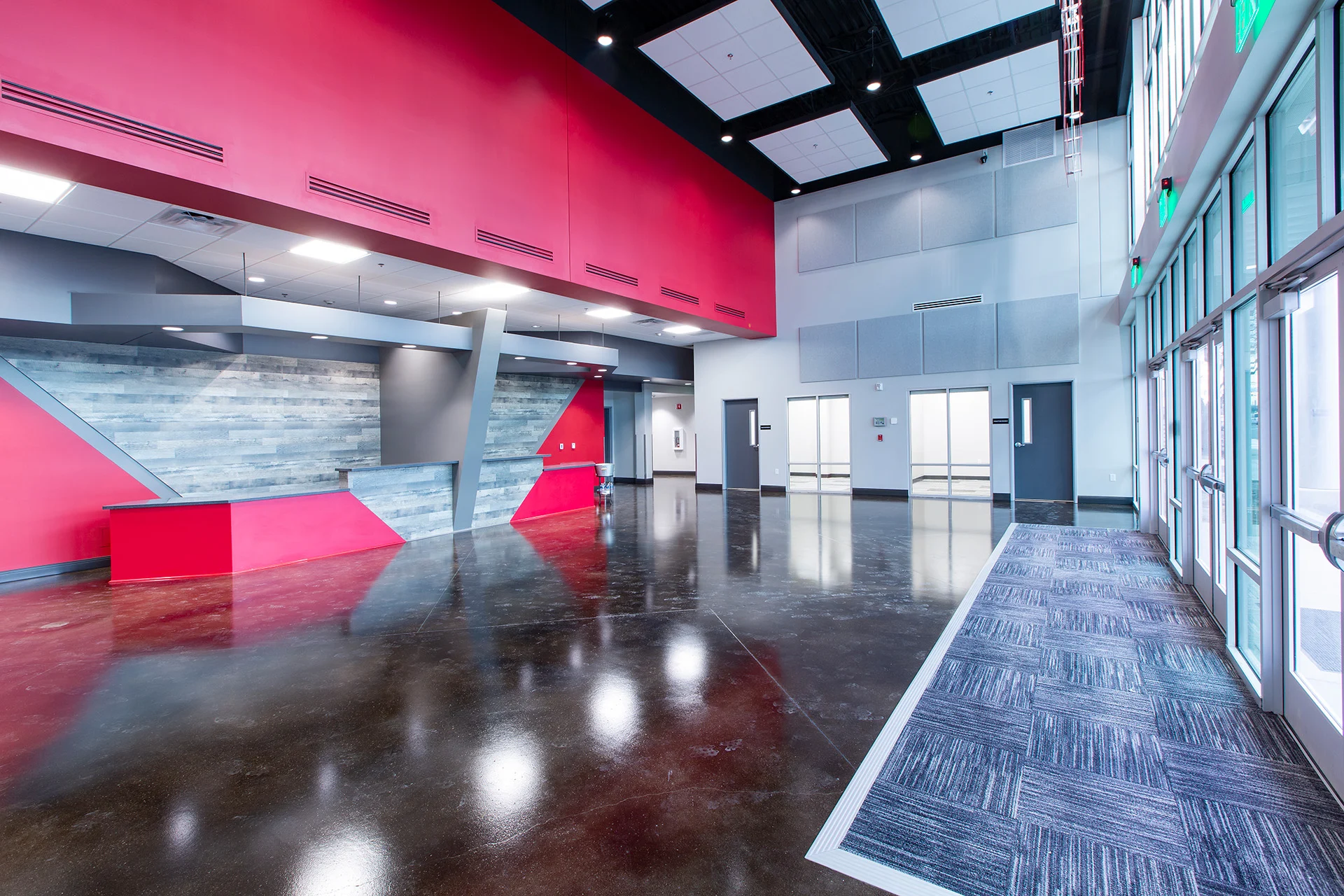 Woodland Christian - Theatre lobby church building church architect